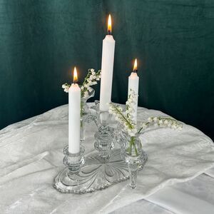 RARE Elegant Glass Crystal Candle Holder Set Candelabra with Bud Vases